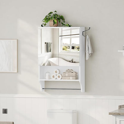Bathroom Wall Cabinet with Mirror, Medicine Cabinet with 2 Door and Adjustable Shelf, Wall Mounted Over The Toilet Storage Cabinet for Bathroom Laundry Room Kitchen, 18.9"W x 26.2"H, White