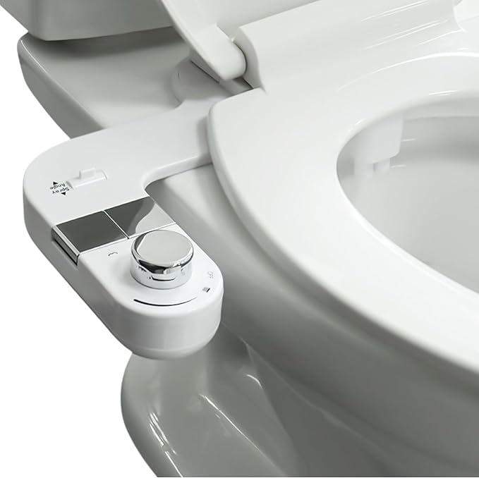 Bidet Attachment for Toilet, Non-Electric Cold Water Bidet with Dual Nozzles (Rear & Feminine Wash), Self-Cleaning Nozzle Rinse, Adjustable Water Pressure Control, Easy Install Kit, Fits Most Toilets
