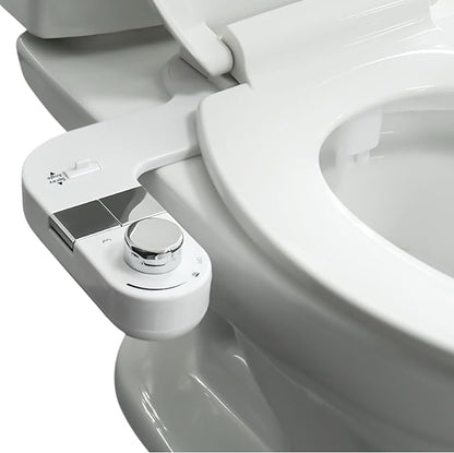 Bidet Attachment for Toilet, Non-Electric Cold Water Bidet with Dual Nozzles (Rear & Feminine Wash), Self-Cleaning Nozzle Rinse, Adjustable Water Pressure Control, Easy Install Kit, Fits Most Toilets