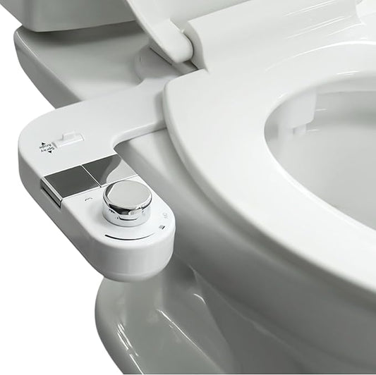Bidet Attachment for Toilet, Non-Electric Cold Water Bidet with Dual Nozzles (Rear & Feminine Wash), Self-Cleaning Nozzle Rinse, Adjustable Water Pressure Control, Easy Install Kit, Fits Most Toilets