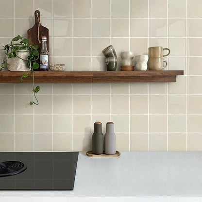 Thicker Peel and Stick 3D Backsplash Tiles Kitchen Bathroom | Beige, 10 Pcs 12" x 12", Glossy Self Adhesive Decorative Vinyl Backsplash Wall Sticker, Cover 10 sq ft，Removable，Waterproof