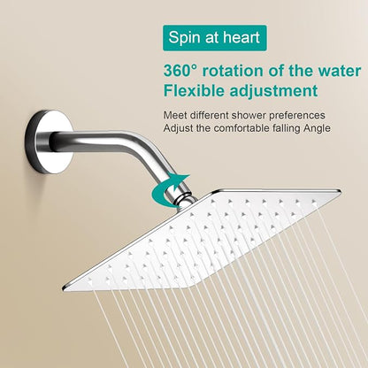 Square Rain Shower Head, High Flow Stainless Steel,Work with any decorative style，All Metal Rainfall Shower Head (Chrome, 6)