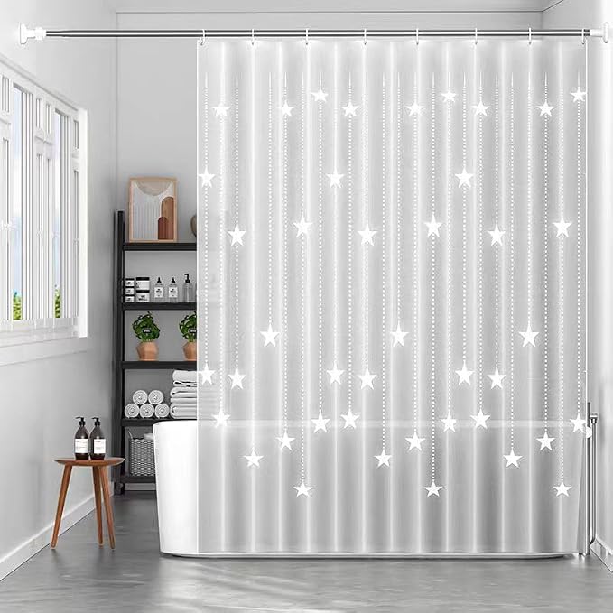 Shower Curtain Liner, White Pentagram Waterproof PEVA Shower Curtains with 3 Duty Heavy Bottom Magnets and 12 Rust Proof Grommets, 72x72 Weighted Shower Liner for Shower Stall, Bathtubs