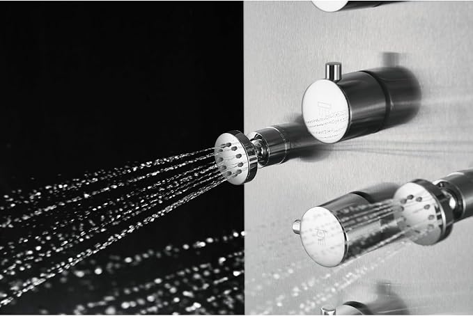 Blue Ocean ™ 64.5” Stainless Steel SPS8879 Thermostatic Shower Panel Tower with Rainfall Shower Head, Body Nozzles, and Handheld Shower Head, Shower Column
