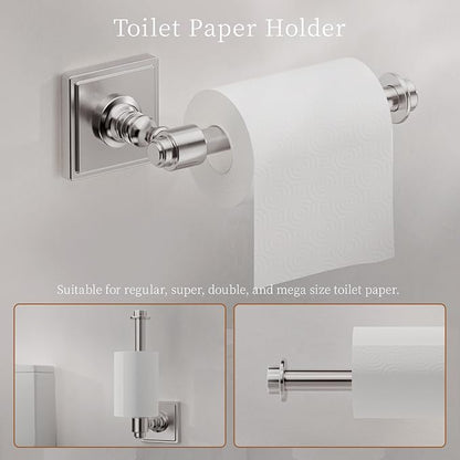 VEHCIL Brushed Nickel Bathroom Accessories Set, 5-Piece Bathroom Hardware Set, 24 Inch Towel Bar, SUS304 Stainless Steel, Towel Racks for Bathroom Wall Mounted Towel Ring Toilet Paper Holder Hooks
