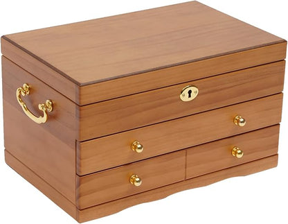 Extra Large 3 Layers Wooden Jewelry Box Jewelry Case Cabinet Armoire Ring Necklacel Gift Storage Box Organizer(3 layers,6 built-in hooks)