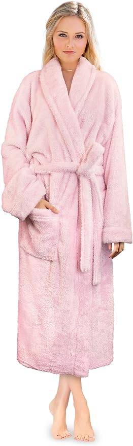 PAVILIA Premium Womens Plush Soft Robe, Fluffy Warm Fleece Sherpa Bathrobe | 260 GSM Shaggy Microfiber, Long Housecoat for Spa Shower Home College Dorm Lounging, Cozy Christmas Holiday Gift for Her