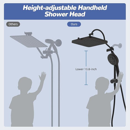 Hibbent Upgraded cUPC Certified 13'' Shower Head Combo, High Pressure 5 Spray Rainfall Showerhead with 10 Sprays Handheld, All Metal 3-way Diverter Shower Arm, 71'' Hose and Holder, Oil-Rubbed Bronze
