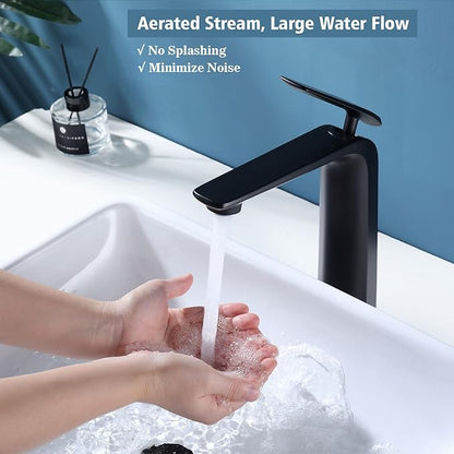 TOCALOCA Black Bathroom Faucet Tall Vessel Sink Faucet Matte Black Bathroom Sink Faucet, Single Handle 1 Hole Cold and Hot Water Mixer Vanity Sink Tap