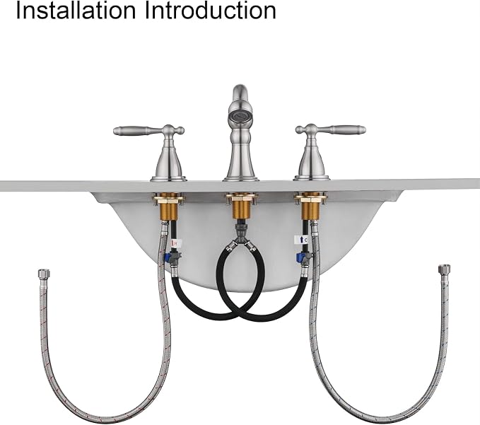 RKF Bathroom Faucets for Sink 3 Brushed Nickel 8 inch Widespread Bathroom Sink Faucet with Drain Double Lever Handle Faucet Bathroom Vanity Faucet Basin Mixer Tap WF013-BN