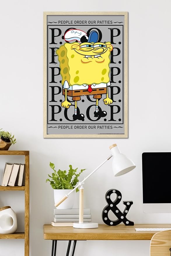 Trends International Nickelodeon Spongebob - P.O.O.P. Wall Poster, 34L x 22.4W, Blonde Framed Version