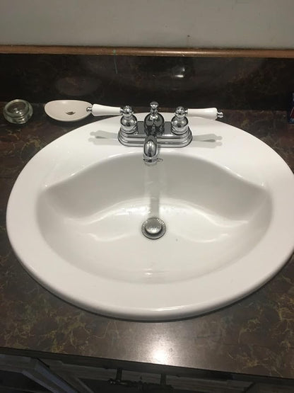 VitreousPro 21"x17-5/8" Oval Self-Rimming Countertop Bathroom Sink – White Vitreous China, 3-Hole (4" Widespread) Faucet Compatible, Front Overflow, Space-Saving Design