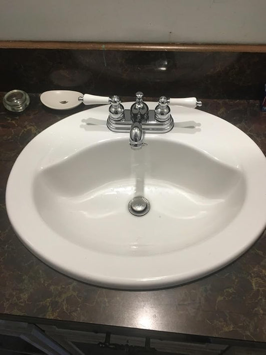 VitreousPro 21"x17-5/8" Oval Self-Rimming Countertop Bathroom Sink – White Vitreous China, 3-Hole (4" Widespread) Faucet Compatible, Front Overflow, Space-Saving Design