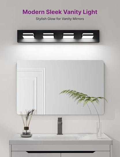 Modern Bathroom Vanity Light, 29" 4-Light Bathroom Light Fixtures Over Mirror, LED Vanity Light 3000K 4000K 5000K CCT Adjustable, Matte Black