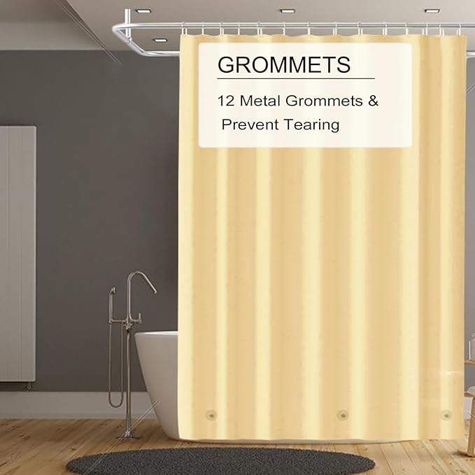 Beige Shower Curtain Liner, 4G PEVA Shower Liner, Plastic Peva Waterproof Shower Curtains, 72x72 inch with Grommet Holes 3 Magnetic Weights