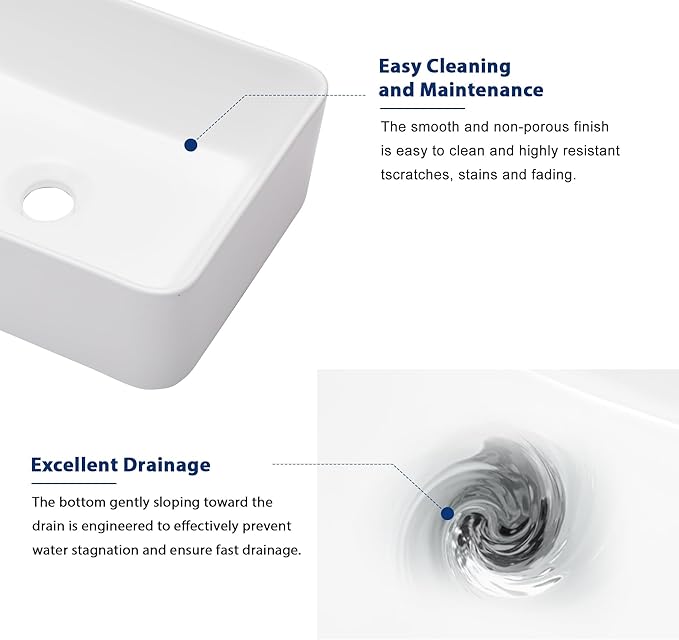 Sarlai Vessel Sink Rectangular - 16x 12 Inch White Bathroom Sink Above Counter Rectangle Modern Porcelain Ceramic Bathroom Vessel Vanity Sink Art Basin Glossy White