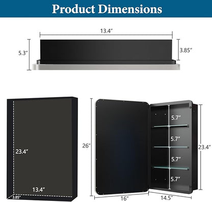 16’’x26’’ Medicine Cabinet,Metal Framed Medicine Cabinet Mirror with Round Corner,Recessed and Surface Mount Bathroom Mirror with Storage, Removeable Shelves,Sliver