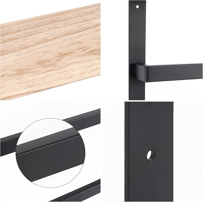 NearMoon Hanging Towel Rack for Bathroom, Thicken Metal Towel Holder with Wood Shelf, 3-Tier Towel Bar Storage, Wall Mounted Towel Hangers Bath Decor Organizer Accessories (24 Inch, Matte Black)