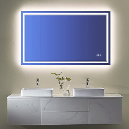 40x32 Inch RGB LED Bathroom Mirror with Lights | Front and RGB Backlit, Dimmable, Memory, Anti Fog, Shatterproof, Horizontal/Vertical, Lighted Mirrors for Bathroom Wall
