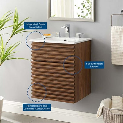 Modway Render 18" Wall-Mount Bathroom Vanity in Walnut White