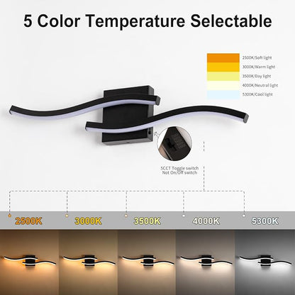Black Curved Bathroom Vanity Light Fixture Over Mirror, 23.62 inch Modern LED Wall Lamp 5CCT Dimmable Bathroom Light Fixture Modern Vanity Lighting Wall Sconces