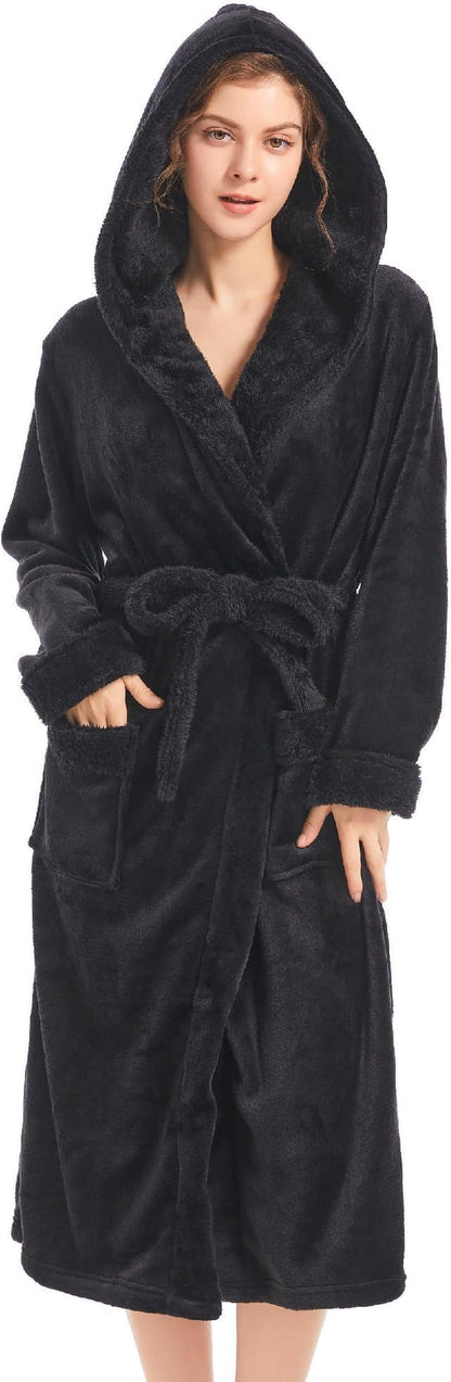 Inner Wish Women Hooded Plush Robe, Fleece Highly Absorbent Cozy Warm Bathrobe