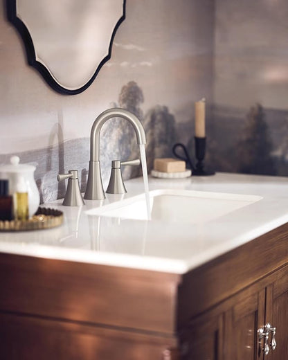 Moen Ronan Spot Resist Brushed Nickel Two-Handle Widespread Modern Bathroom Faucet, Valve Included, 84023SRN