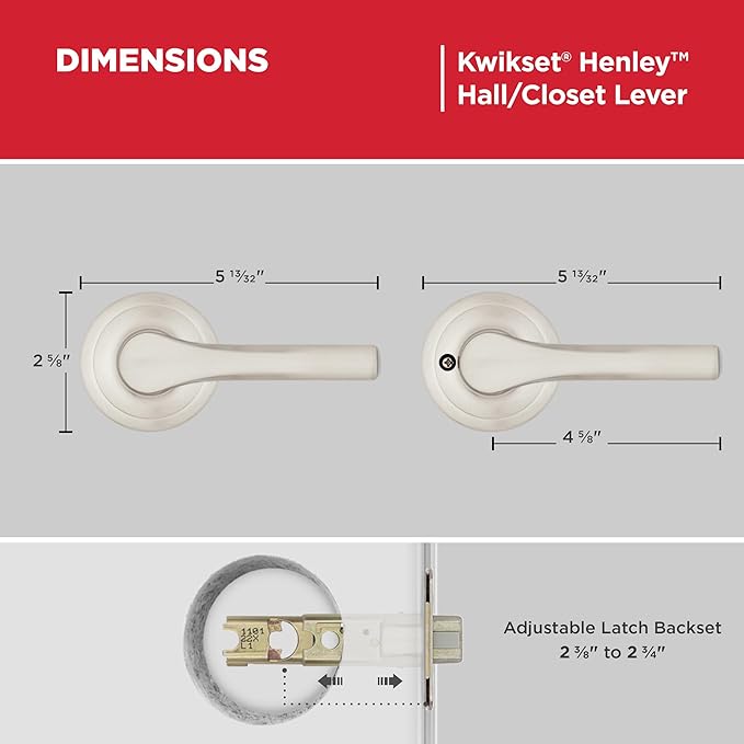 Kwikset Henley Interior Passage Door Handle, Lever For Closet and Hallway Doors, Reversible Non-Locking Handle Lever, Satin Nickel, with Microban Protection