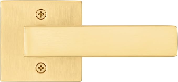 Kwikset Singapore Dummy Door Handle, Single Sided Lever for Closets, French Double Doors, and Pantry, Satin Brass Non-Turning Reversible Interior Push/Pull Lever, with Microban Protection