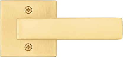 Kwikset Singapore Dummy Door Handle, Single Sided Lever for Closets, French Double Doors, and Pantry, Satin Brass Non-Turning Reversible Interior Push/Pull Lever, with Microban Protection