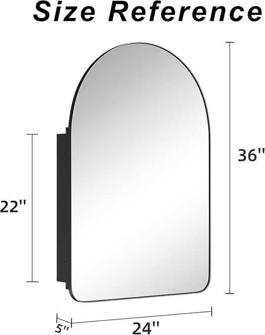 Casaphoria 36" H x 24" W Arched Wall Medicine Cabinets Mirrors, Bathroom Medicine Cabinet with Mirror, Metal Frame Wall Mirror Cabinet, Black G