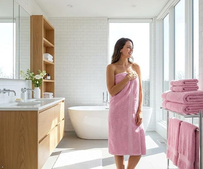 CRAFTBERRY- 6 Piece Cotton Bath Towel Set- 2 Bath - 2 Hand - 2 Face, Pink | 100% Cotton • Thick & Plush • Hotel Quality • Ultra Soft • Highly Absorbent • Quick Dry • Low Lint • Machine Washable