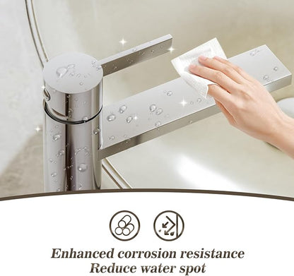 Chrome Tall 1 Hole Bathroom Vessel Sink Faucet, Single Hole Single Handle Modern Bathroom Faucet, with Pop Up Drain and Water Supply Line, FH02-C-V
