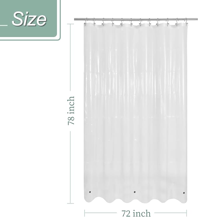 Mrs Awesome Clear Long Shower Curtain Liner with 3 Magnets, 72x78 | 12 Rustproof Grommets, Waterproof PEVA Shower Liner, 78 Length Plastic Shower Curtain for Bathroom, 72 x 78 Inches