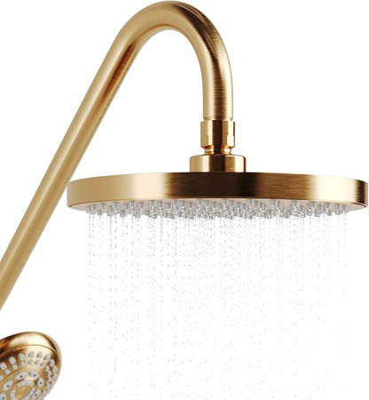 PULSE ShowerSpas Kauai III Brushed Gold Rain Shower Head with Handheld Spray - 2.5 GPM, 8" Showerhead, 5-Function HandShower, Adjustable Slide Bar - Shower Heads with Handheld Spray Combo