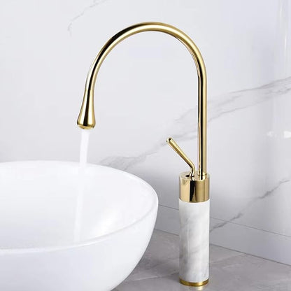 Premium Gold Brass & Marble Bathroom Faucet Hot & Cold Water Mixer Swivel Sink Tap Elegant Design for Modern Vanities Durable Copper Construction，Golden High