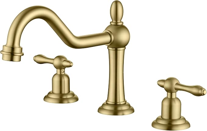 SUMERAIN 8 inch Widespread Bathroom Sink Faucet, Brushed Gold | 3 Holes, 2 Handle, 360°Swivel Spout, Vintage Style