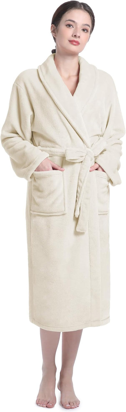 Fluffy Soft Robes for Women, Warm Fleece Womens Robe, Cozy Bathrobe | Plush Bathrobe for Women, Long Fuzzy Lightweight Bath Robe with Pockets for Shower Spa Hotel House Pool