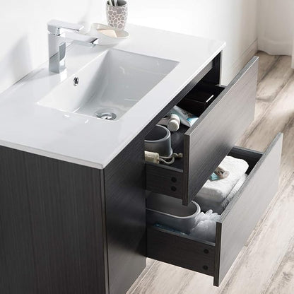 Blossom 36 Inch Bathroom Vanity with Sink - All Wood Floating Vanity Cabinet with Ceramic Sink - 2 Soft-Closing U-Shaped Cutout Drawers - Modern Bathroom Storage Vanities, Silver Grey Finish