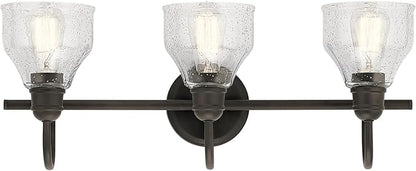 Kichler Avery 24" Vanity Bath Light in Olde Bronze®, Vintage 3-Light Bathroom Wall Mount Fixtured with Clear Seeded Glass, (24" W x 9.25" H), 45973OZ