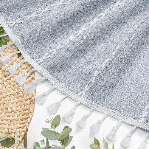 MitoVilla Blue Boho Fabric Shower Curtain, Modern Farmhouse Polyester Linen Shower Curtains for Vintage Rustic Bathroom Decor, Country Tassel Thick Cloth Shower Curtain, 72 x 72 (Pack of 2)