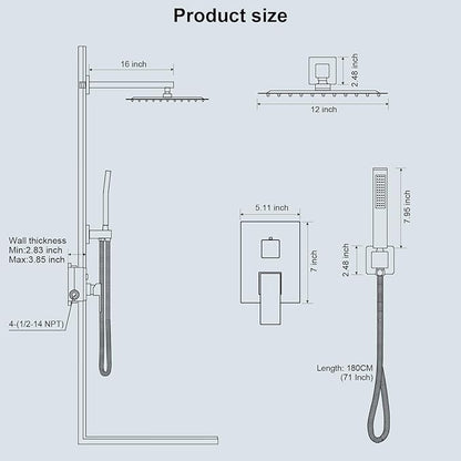 Shower Faucet Set Bathroom Square Rain Shower Head and Handle Set, Wall Mounted Shower Fixtures With Shower Valve and Trim Kit 10 inch Brushed Nickel