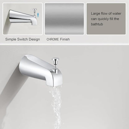 Tub Spout with Diverter, Slip On Bathtub Spout Fits 1/2'' Copper Tube(5/8'' Dia), Bathroom Tub Faucet with PTFE Tape & Hex Wrench, Chrome