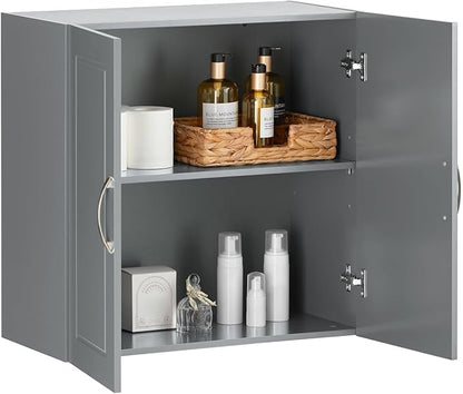 SoBuy Wall Cabinet Laundry Room, Medicine Cabinet for Bathroom Kitchen Garage,Floating Cabinet Hanging Storage with Adjustable Shelf, Grey FRG231-DG