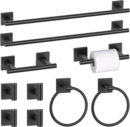 10 Pieces Matte Black Towel Bar Set, Double Dase Toilet Paper Holder Bathroom Hardware Set, 23.6 Inch Stainless Steel Towel Rack for Bathroom Wall Mounted