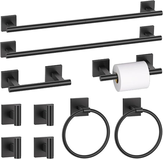 10 Pieces Matte Black Towel Bar Set, Double Dase Toilet Paper Holder Bathroom Hardware Set, 23.6 Inch Stainless Steel Towel Rack for Bathroom Wall Mounted