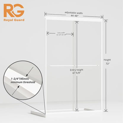 Royal Guard 44-48" W x 72" H Double Sliding Shower Door,Matte White | Semi-Frameless Glass Shower Door with 1/4'' (6mm) Clear SGCC Tempered Glass,Bypass Shower Enclosure,Easy to Clean&Waterproof