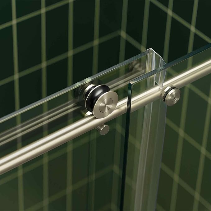Woodbridge 56-60" W x 80" H Frameless Single Sliding Shower Door with Tempered Glass & Explosion Proof Film in Brushed Nickel Finish