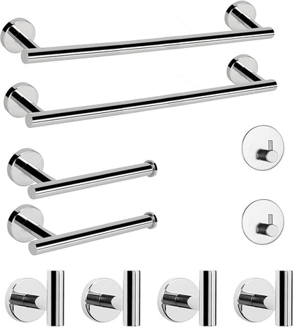 NearMoon Bathroom Hardware Set SUS 304 Thicken Stainless Steel-Towel Bar Set Include 16" Towel Rod, Toilet Paper Holder, Multifunctional Hooks Bathroom Accessories (Chrome Finish, 10 Pcs)