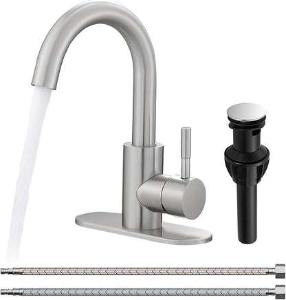 Fransiton Bathroom Faucets, Bar Sink Faucet Single Hole for Bathroom Kitchen Campers with Deck Plate Outdoor Faucet Vessel Farmhouse Vanity Lavatory (Brushed Nickel - C)